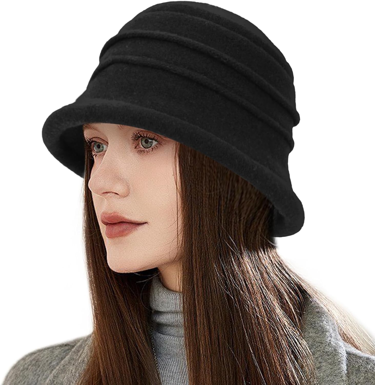 1920s Vintage Cloche Bucket Hat 100% Wool Hat for Women Foldable Elegant Ladies Church Derby Hat Wool 1920s Vintage Fedora