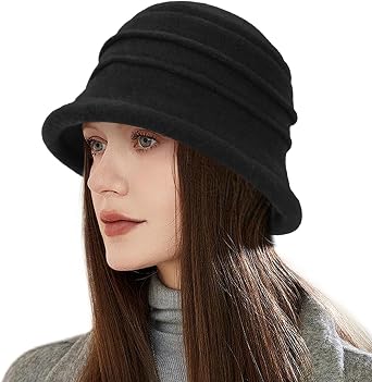 1920s Vintage Cloche Bucket Hat 100% Wool Hat for Women Foldable Elegant Ladies Church Derby Hat Wool 1920s Vintage Fedora