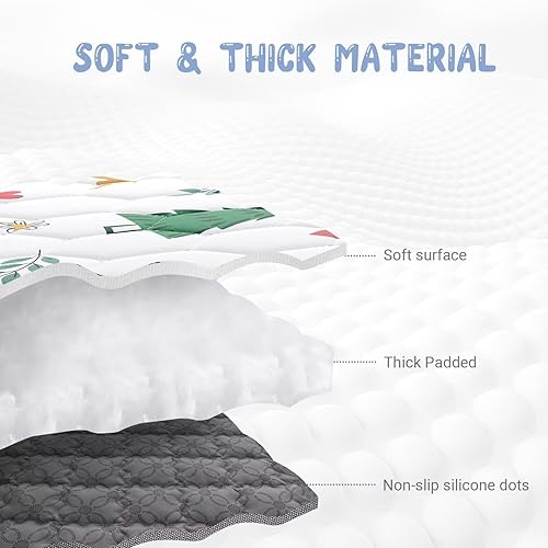 Miniatura 75 de Tapete de juego bohemio para bebé de 71 x 59 pulgadas, tapete grueso de una pieza para gatear, tapete antideslizante acolchado para bebé, tapete