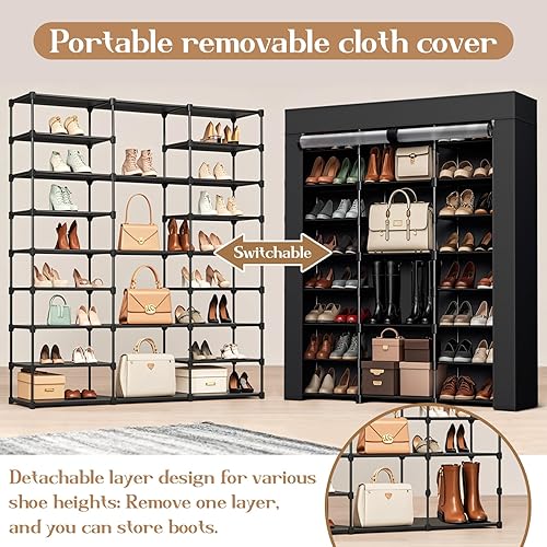 Miniatura 6 de Zapatero para armario, organizador de zapatos, armario de almacenamiento de 9 niveles, gran capacidad con capacidad para 40-46 pares con cubierta de
