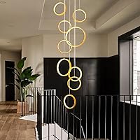 Vista 8 de Candelabro grande para techos altos y escaleras largas, lámpara de vestíbulo de 18 anillos con control remoto regulable y altura ajustable