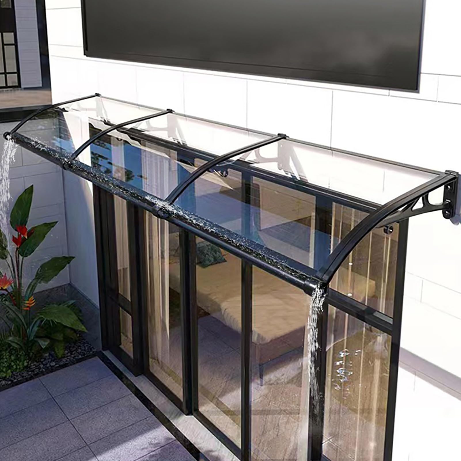 Marquesina Puerta Exterior, Toldos de Ventana de Aluminio, Entrada Tejadillo Arqueada Toldo con Fregadero, Cubierta Refugio de Policarbonato, Tejadillo Proteccion Lluvia Jardin (Color : Cl