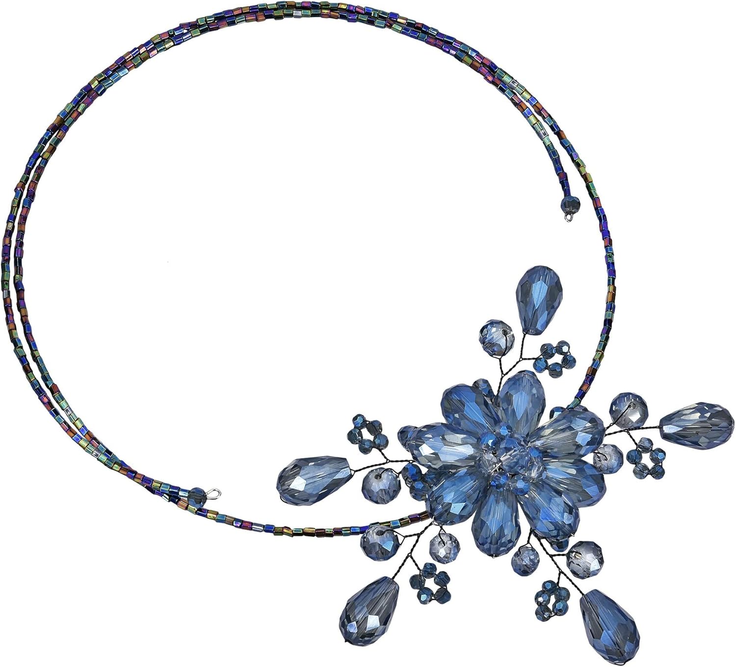 AeraVida Glamorous Midnight Blue Floral Crystal Choker | Fashion Wire Wrap Necklace for Women | Elegant and Stylish Statement Jewelry
