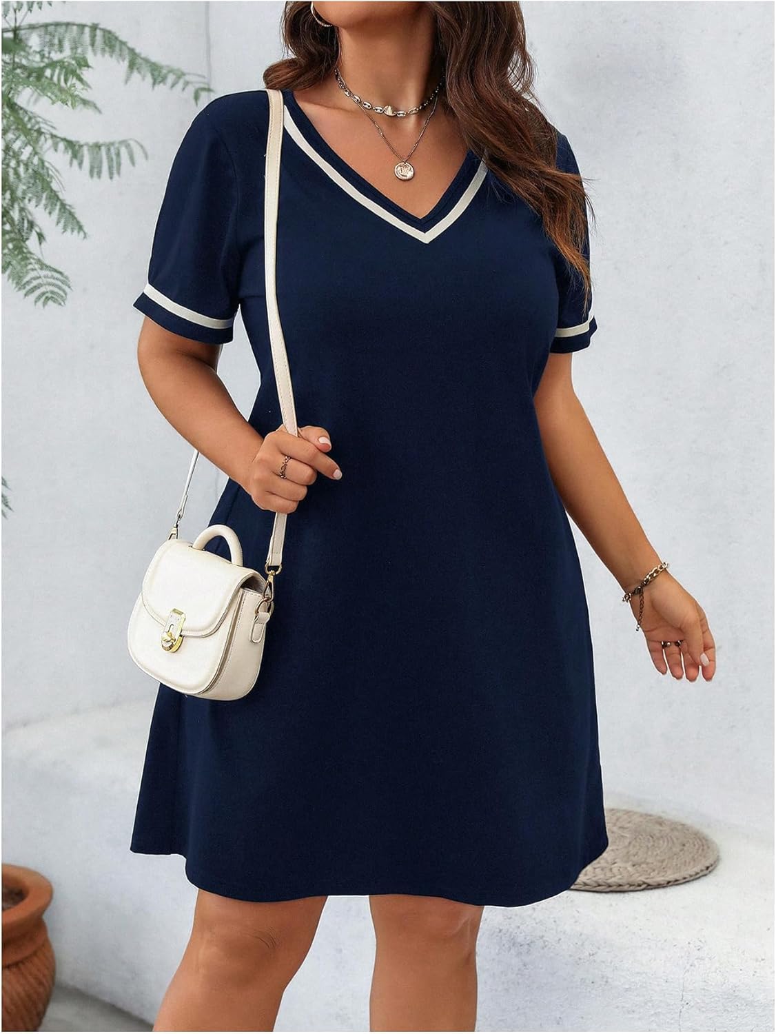Verdusa Women's Plus Size A Line T Shirt Dress Short Sleeve V Neck Tunic Dresses Casual Outfits - Image 6