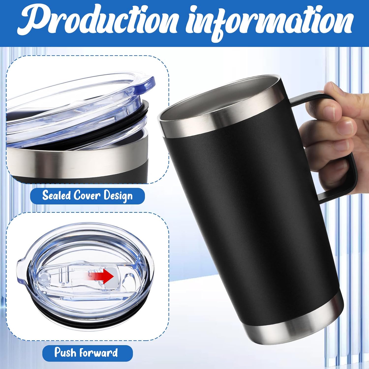 Lallisa 4 Pcs 20 oz Stainless Steel Coffee Mug with Handle Insulated Tumbler with Lid and Straw Brush Double Wall Vacuum Thermal Cup Reusable Portable Coffee Tumbler for Hot Cold Drinks (Mixed Colors) - Image 4