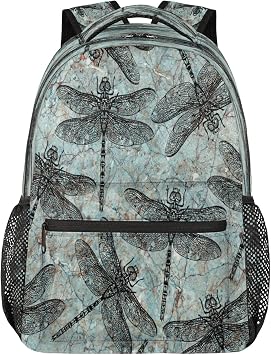 Dragonfly Backpack with Chest Strap, Casual Backpack for Women Men, 16 Inch Daypack for Travel Work, Dragonfly Print