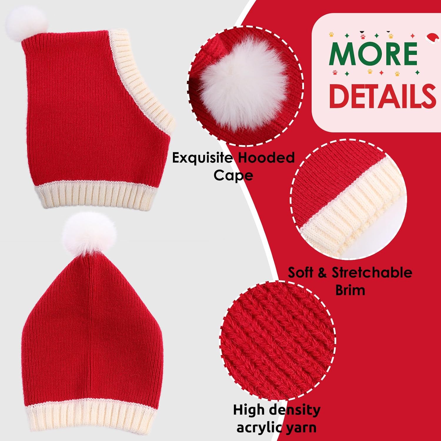 AOFITEE 犬用冬用帽子、犬用クリスマス帽子、ポンポン付きペットクリスマスサンタキャップ、暖かい厚手のネックイヤーウォーマープル