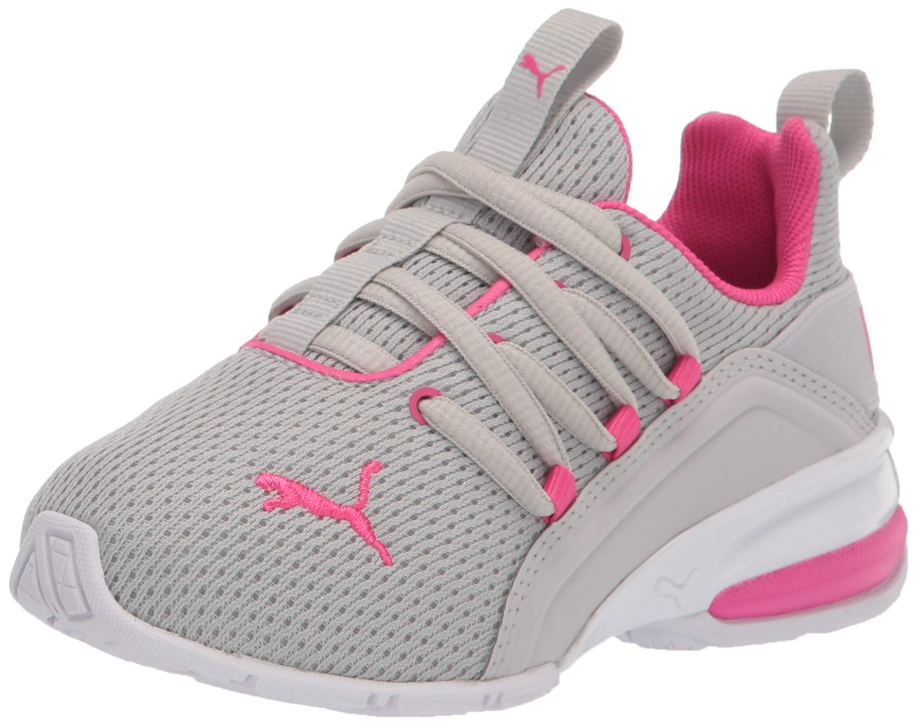 PUMA unisex-child Axelion Sneaker, Gray Violet-Glowing Pink, 3 Little Kid