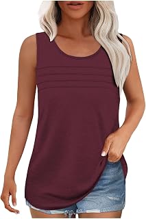 Generic Tank Top for Women Summer Trendy Crewneck Sleeveless Pleated Tops Loose Fit Flowy Blouses Casual Shirts Fashion 2025