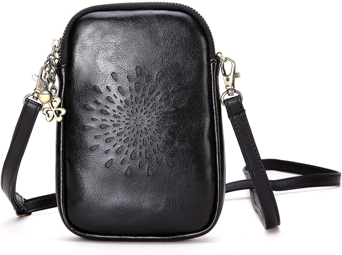 Women's Leather Cell Phone Purse Crossbody Hollow Out Mesenger Wallet Shoulder Bag with Long Shoulder Strap (NP2287)