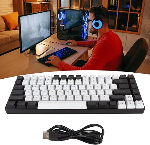 Vista 3 de Pssopp Teclado para juegos RGB Retroiluminación tipo C con cable 84 teclas (blanco)