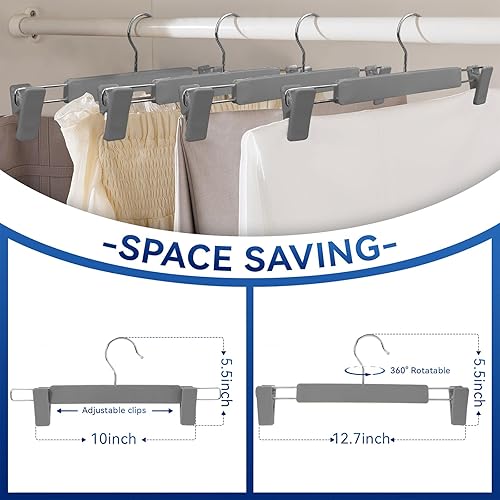 Miniatura 2 de ZOUTOG - Paquete de 30 perchas para pantalones, perchas de plástico para faldas que ahorran espacio con clips ajustables, perchas antideslizantes