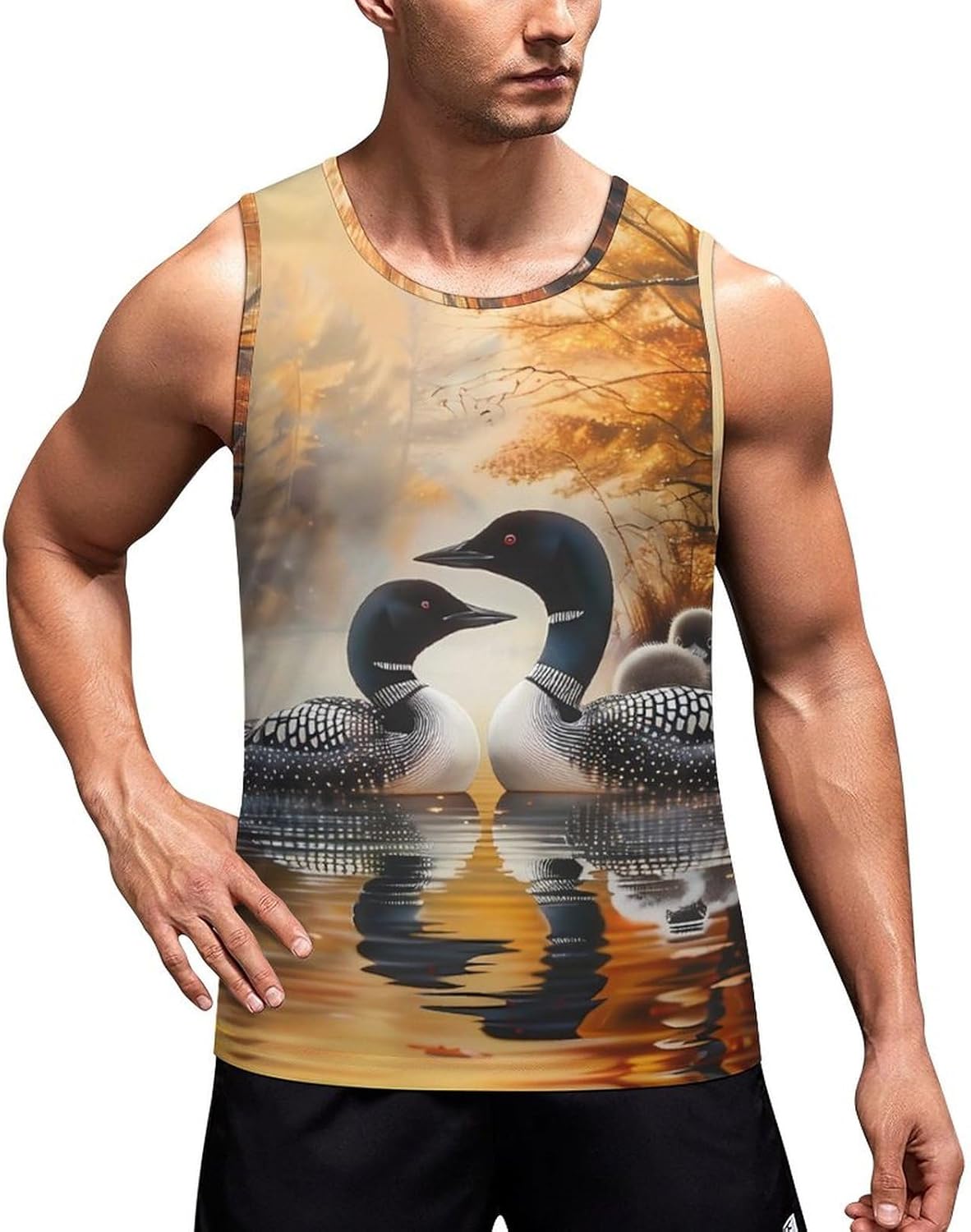 Common Loon Family Men's Tank Top Sleeveless Muscle Shirts Vest Beach T Shirts for Workout Gym