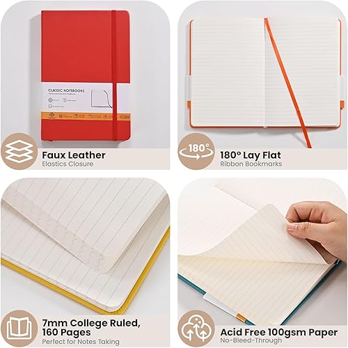 Miniatura 3 de Cuaderno rayado para escribir 5.5 x 8.2 pulgadas, 160 páginas tamaño A5 con bolsillo expandible, cuadernos de tapa dura para el trabajo, papel de
