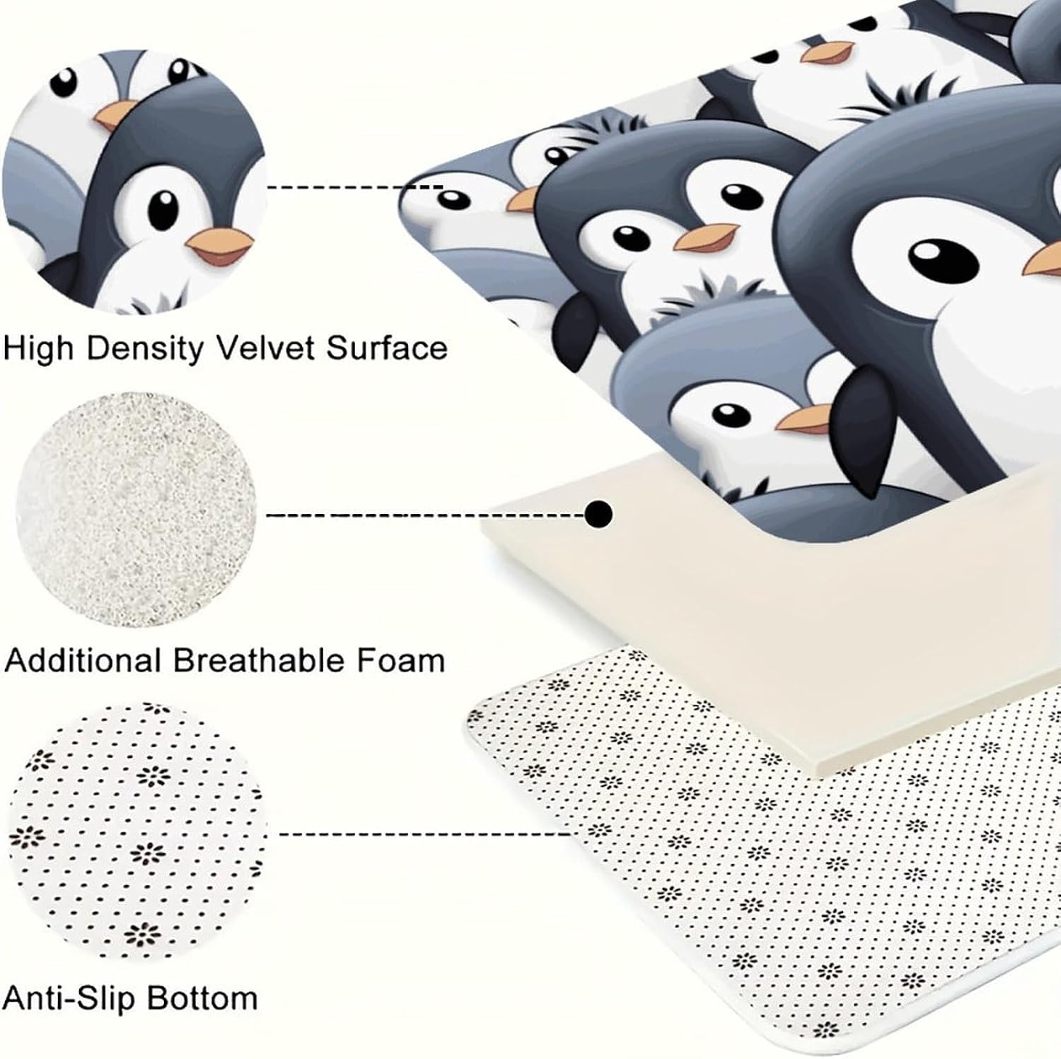 Cute Penguin Kitchen Mats for Floor 3 Pcs Kitchen Rugs