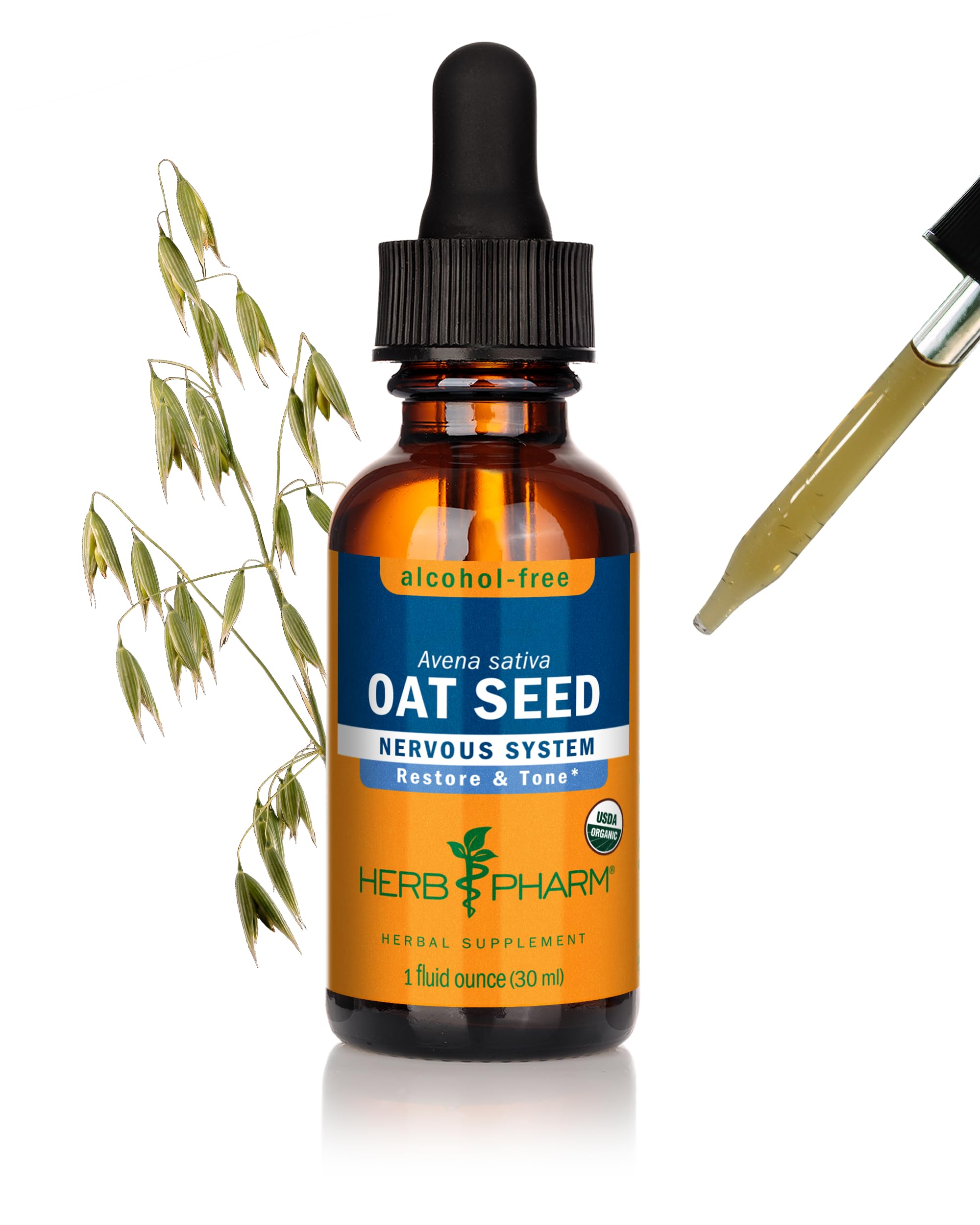 Herb Pharm Suplemento Fitoterápico de Semente de Aveia Avena sativa, extrato líquido sem álcool, 30 mL