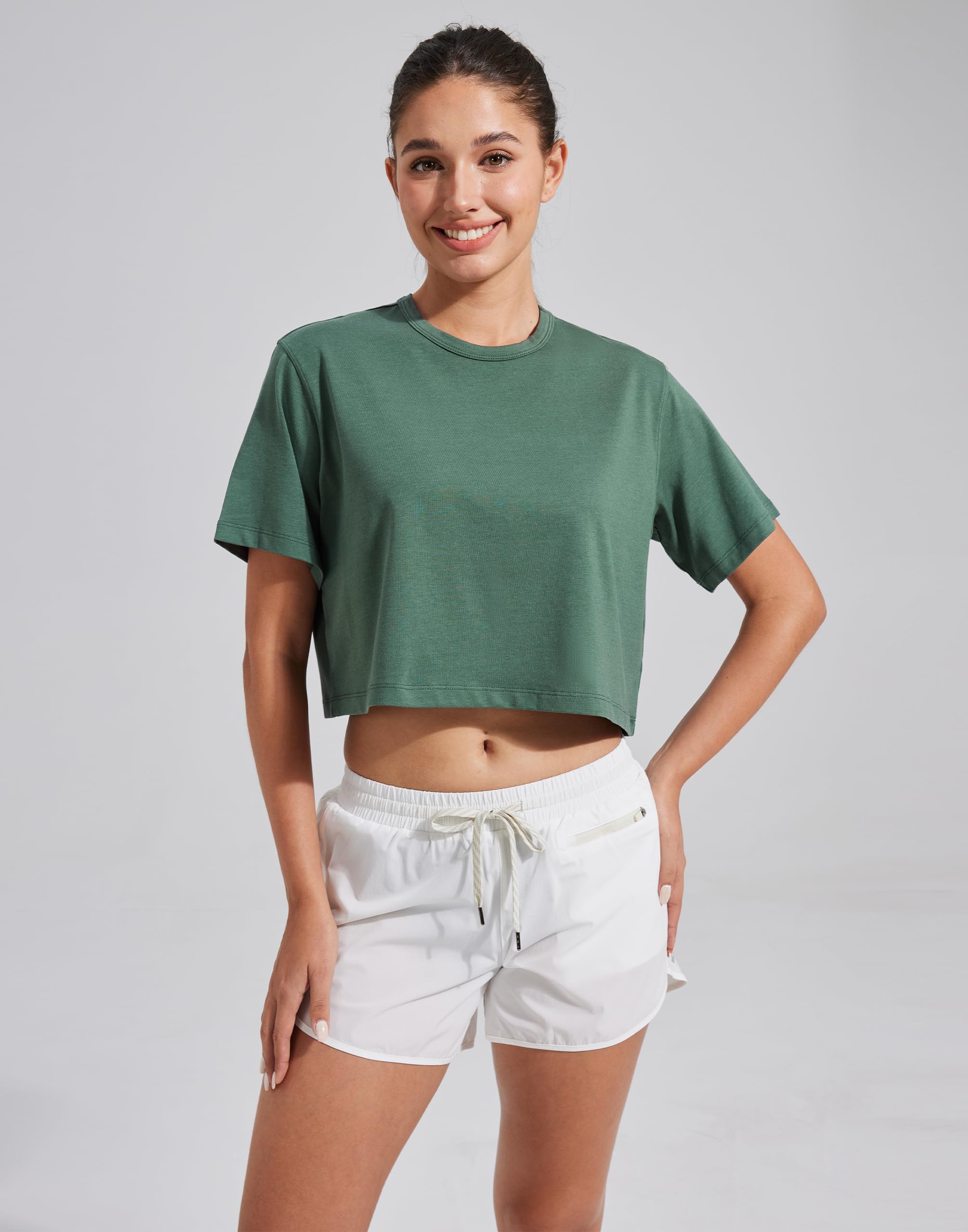 Pioneer Camp Camiseta corta de viscosa de bambú para mujer, manga corta, holgada, para gimnasio, correr, yoga