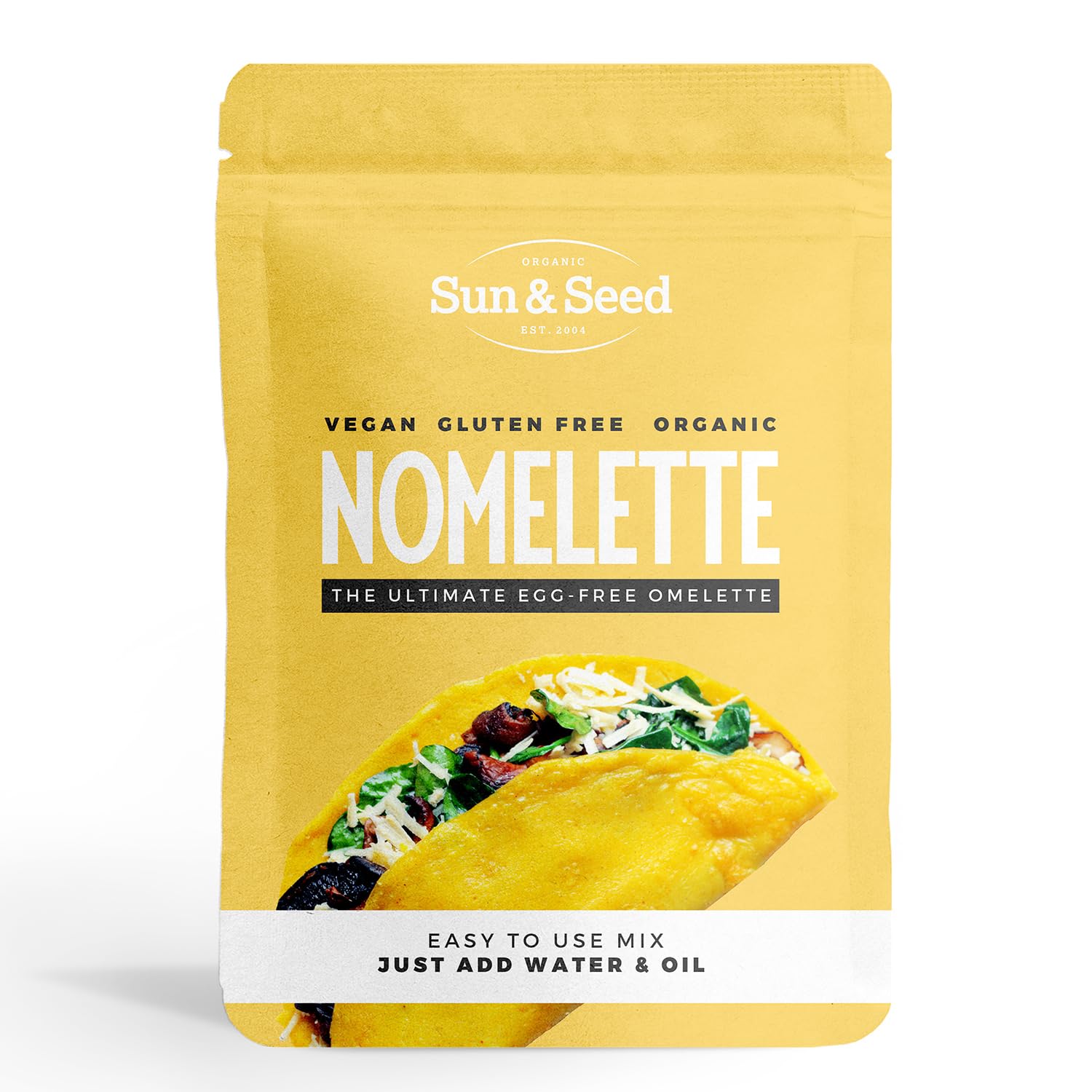 Organic Nomelette Mix by Sun & Seed - 250g - Egg Free Alternative Omelette - High in Protein - Plant Based - Vegan Friendly - Makes 10 Omelettes (250g (Pack of 1))