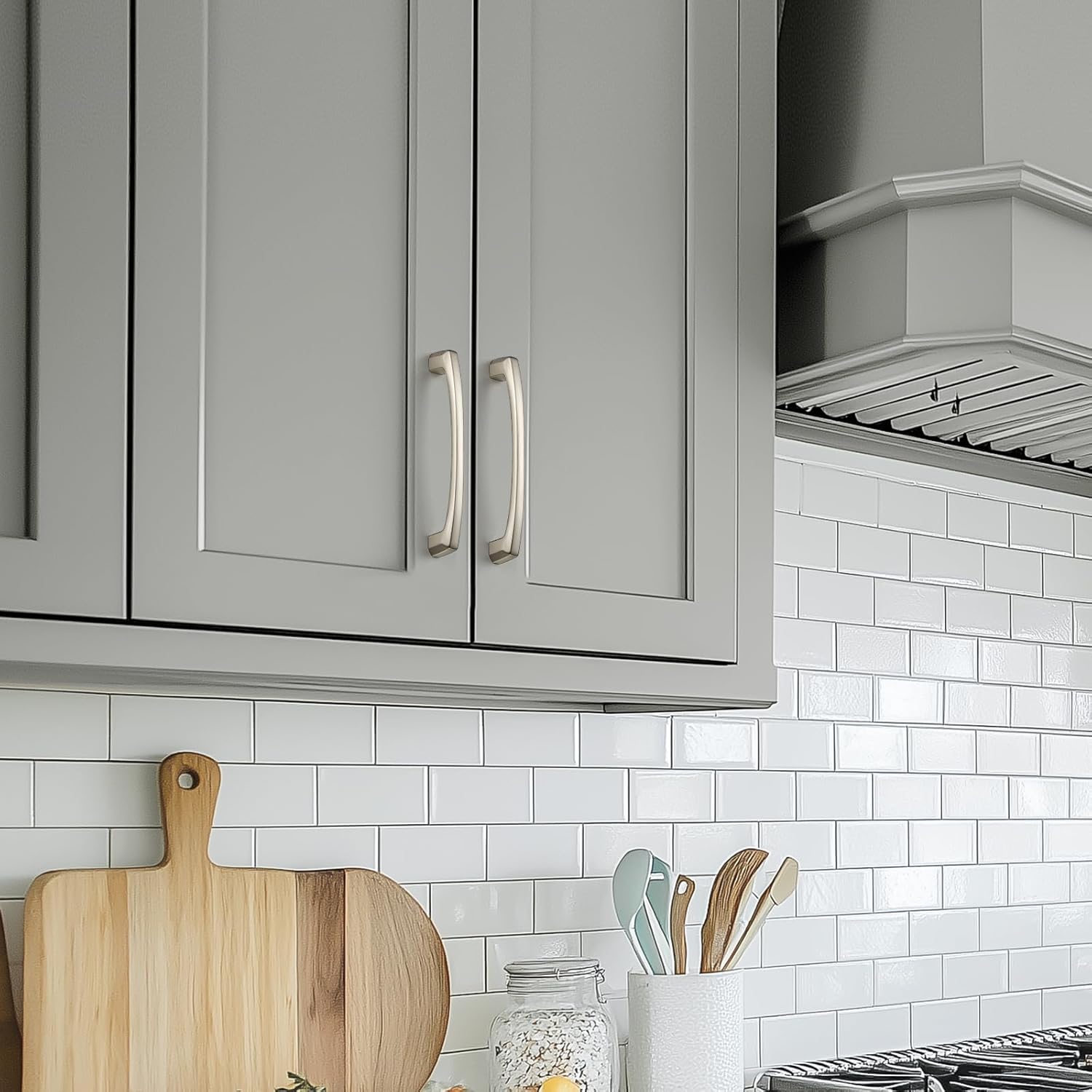 10 Pack Kitchen Cabinet Handles 5 Inch Hole Center Drawer Pulls Curved, Brushed Nickel Cabinet Pulls for Dresser and Drawers Solid