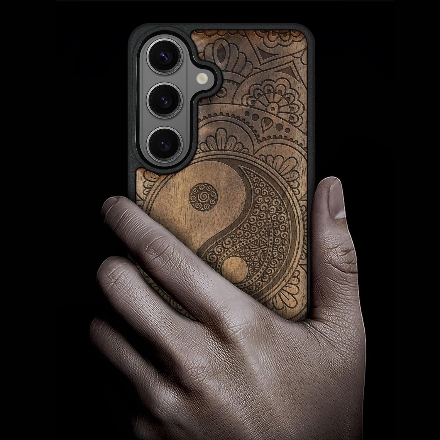 Carveit Magnetic Wooden Case for Galaxy S26+ Samsung S26 Plus Case, TPU Shockproof Cover & Wood Engraved, Compatible with MagSafe Wireless Chargers (The Yin-Yang Mandala) Walnut