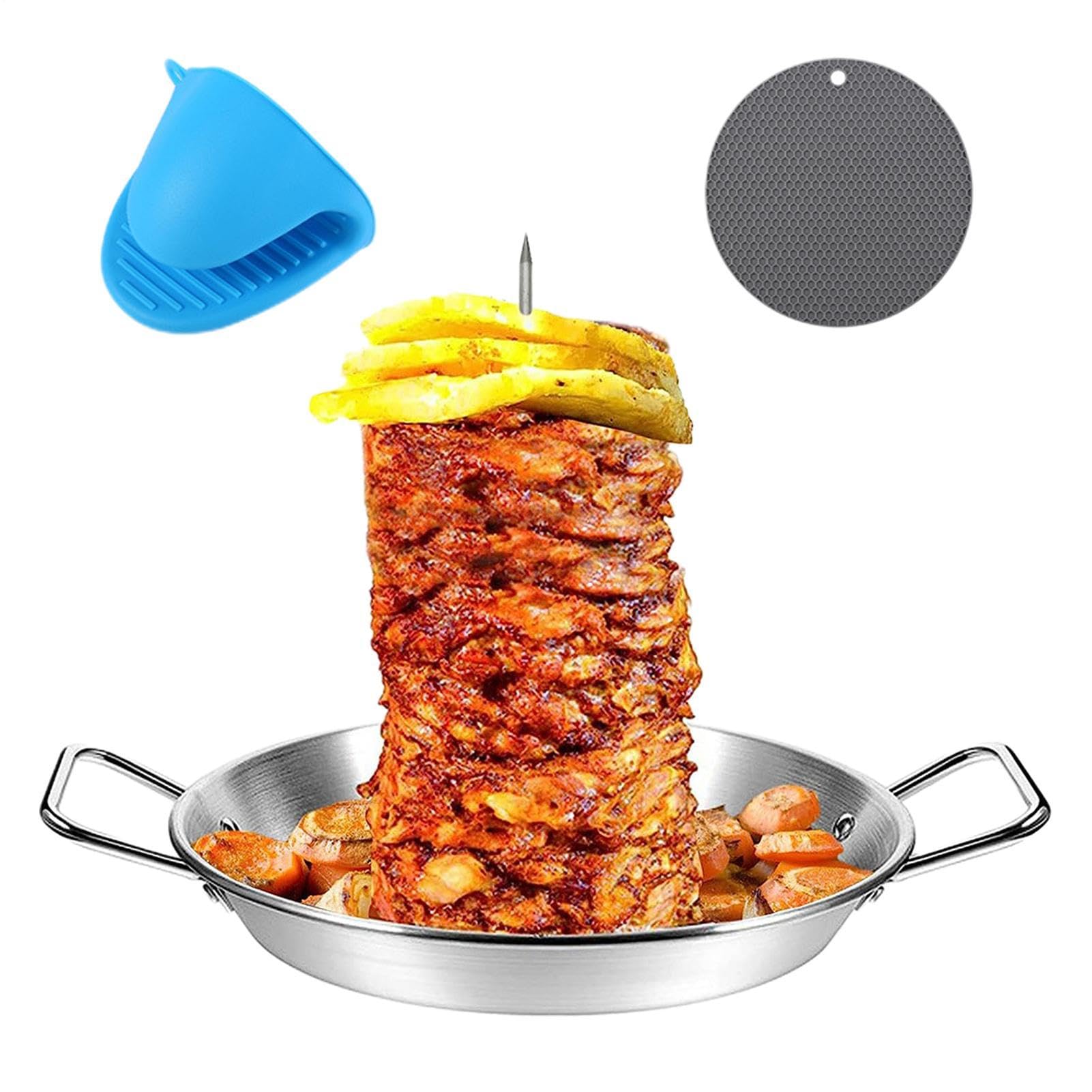 Soporte para brocheta vertical de acero inoxidable, pincho Al Pastor para | parrilla | Soporte para brochetas BBQ Al Pastor, 3 puntas extraíbles, pinchos brasileños pincho para platos de barbacoa al