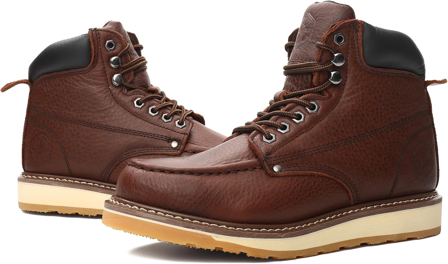 Moc Soft Toe 6W-15W Work Boots for Men 6" GoodyearWelt Non Slip Wedge Outsole Full Grain Leather EH Rated Industrial Boots