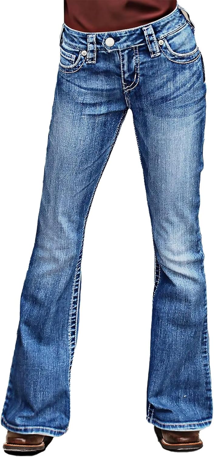 Flamingals Bootcut Jeans for Women Mid Waist Vintage Stretchy Washed Boot Cut Denim Jeans