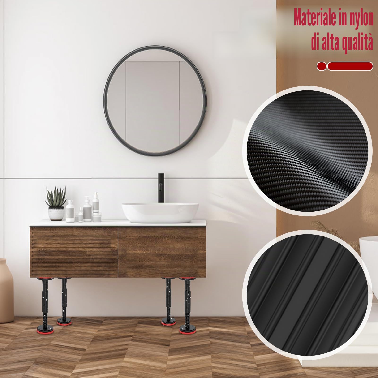 Asta di supporto telescopica, sistema di supporto sottopiano, asta di supporto per armadietti, supporta fino a 199,6 kg, staffa di sollevamento per armadietti, divani e lavelli, 2 pezzi in nylon