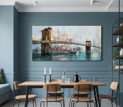 Miniatura 5 de Acocifi Nueva York Puente de Brooklyn Arte de Pared para Sala de Estar Paisaje Urbano Abstracto Imagen de Horizonte Pintura en Lienzo Grande Obra de