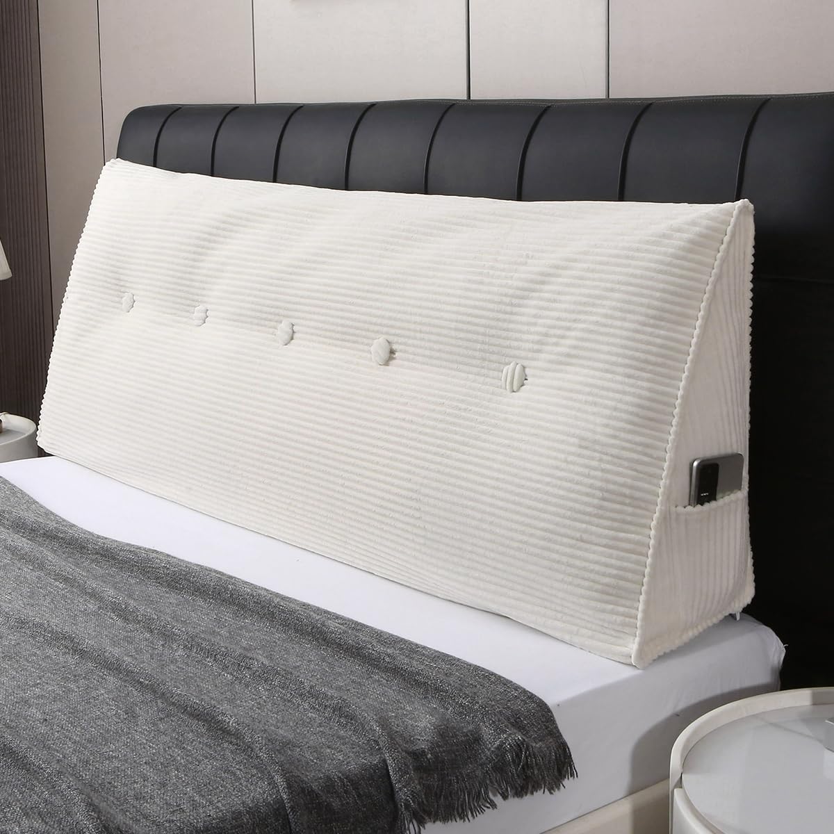 pack of 2 Wedge Headboard Pillow for Bed, Twin Dorm Headboard Support for Sitting Up Reading, Relaxing, Removable Washable Corduroy Cover, Polyester and Shredded Foam Filling, White