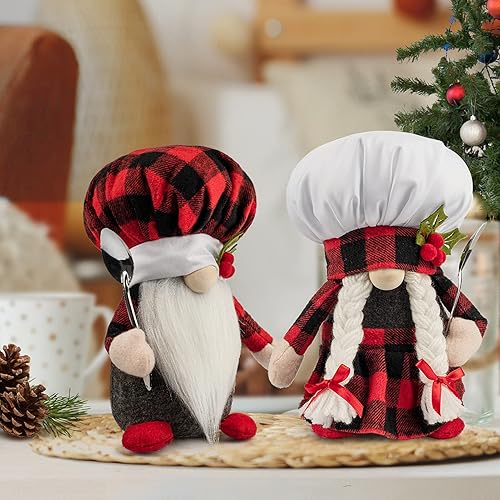 Miniatura 4 de D-FantiX Gnomos de chef de Navidad, 2 unidades hechas a mano para cocinero Tomte, gnomo sueco, estatuilla escandinava, gnomos nórdicos, muñeco de