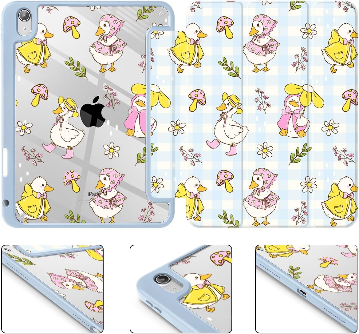 Case for iPad (A16) 11th Generation 11 Inch (2025), iPad 10th Generation 10.9 Inch (2022), Shockproof Cover with Clear Transparent Back Shell & Pencil Holder, Cartoon Duck