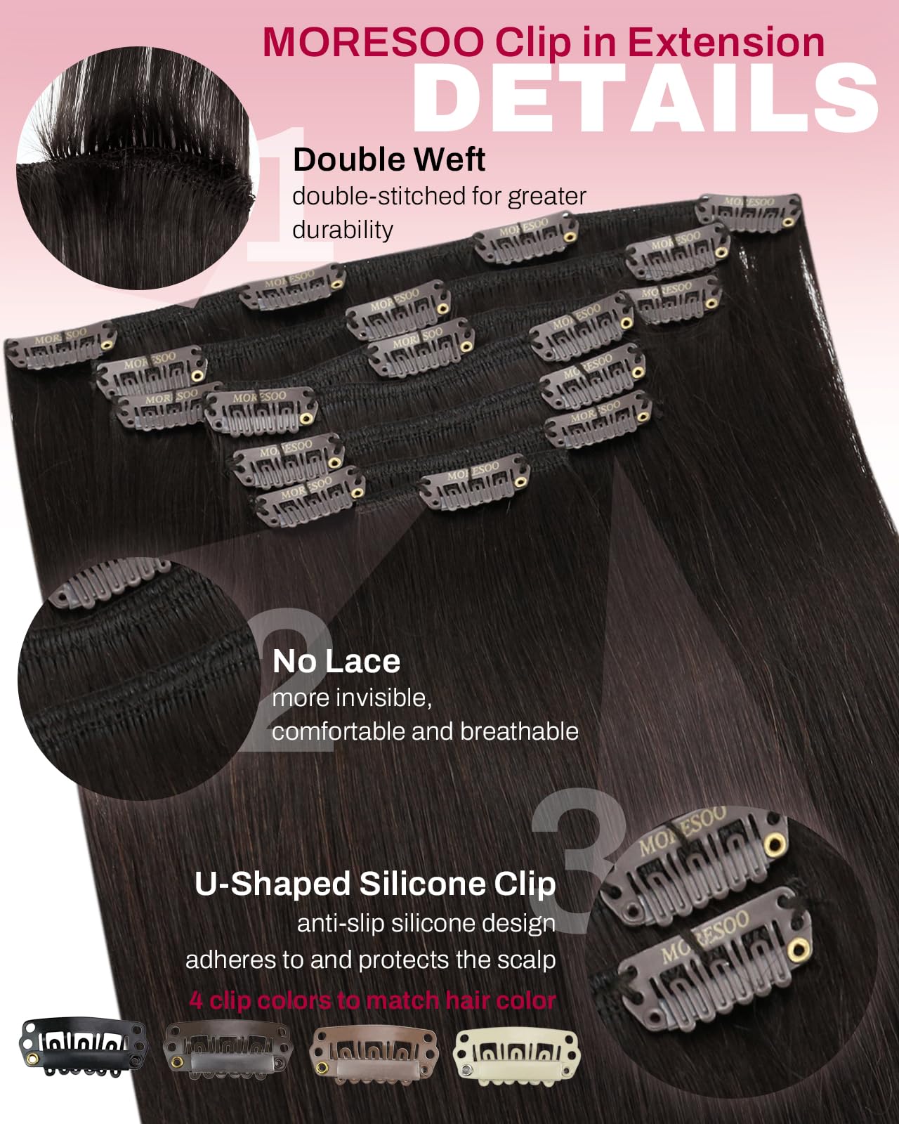 Moresoo Clip in Hair Extensions Real Human Hair Balayage Medium Brown and Blonde Real Hair Extensions Clip in Human Hair for Women Full Head 22 Inch 7pcs/120g #4/6/613 — view 25