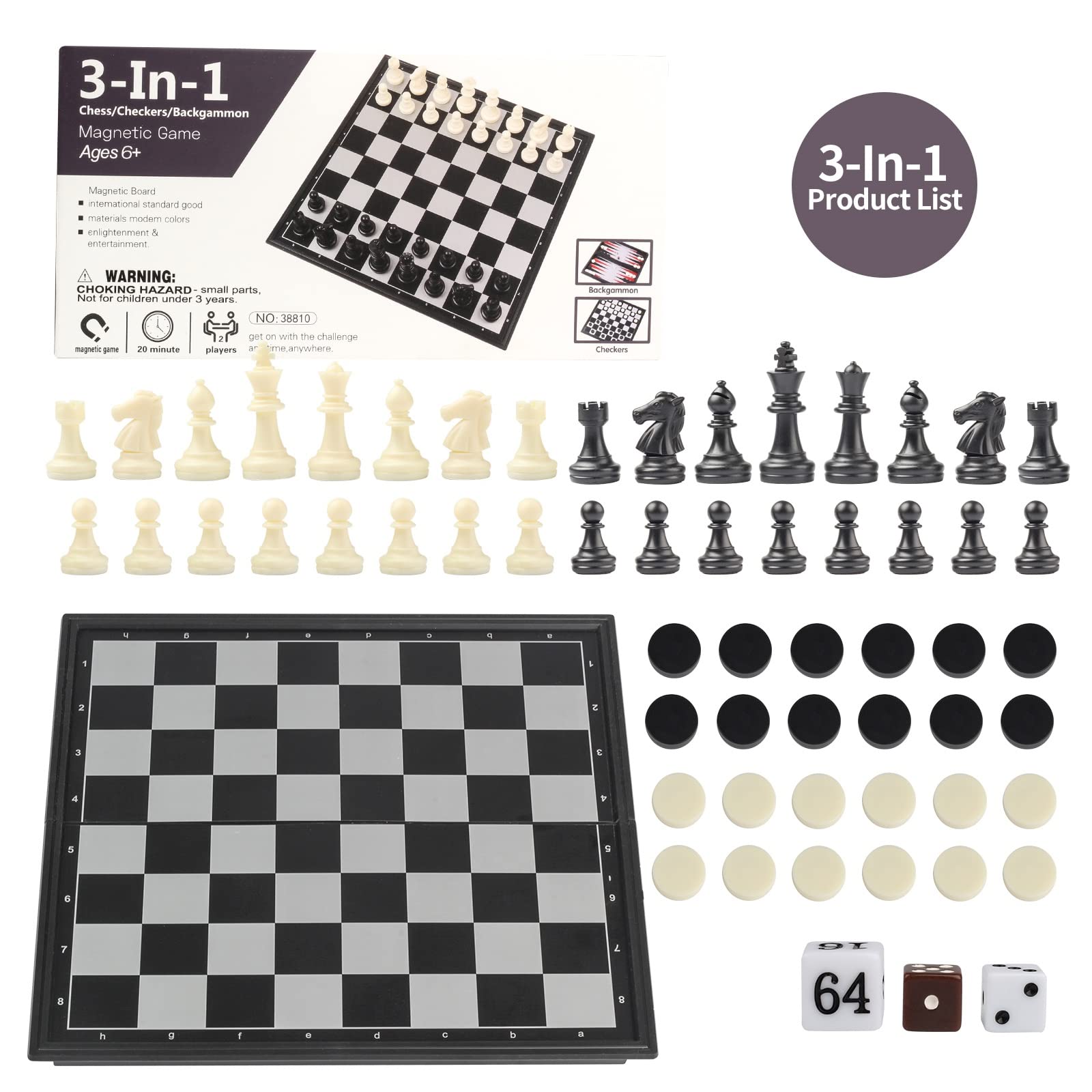 Andux Jeu de Société Magnétique Pliable Trois-en-Un CXYXQ-02 (M) | Jeu de société de voyage portable, pour adulte et adolescent, pour les loisirs après l'école, pour l'interaction en équipe