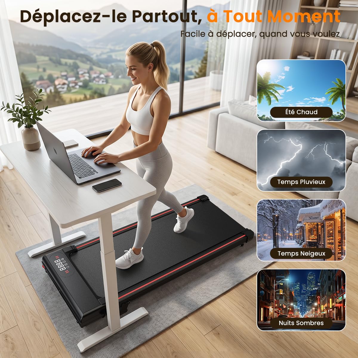 Tapis de Course Pliable & Marche 3 en 1 avec Pente 7% – Tapis Roulant sous Bureau Silencieux (Moteur 2,5CV, 1-8 km/h) – Charge 130kg, Système Anti-Choc – pour Maison & Appartement