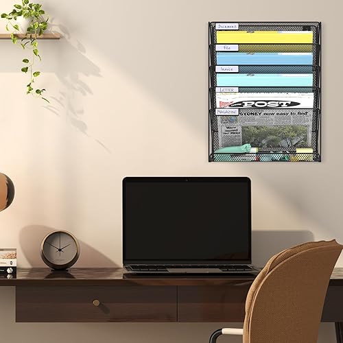 Miniatura 2 de BOHDK Organizador de archivos de pared de malla de 6 niveles, organizador de correo de pared para colgar en la pared, organización vertical de