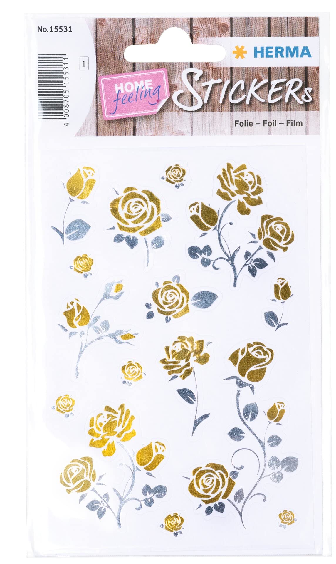 HERMA 15531 Creativ Sticker, Edelrosen (15 Stickers, Foil, Glossy), Self-Adhesive, Permanent Adhesive Motif Labels for Girls and Boys, Gold/Silver — image 1