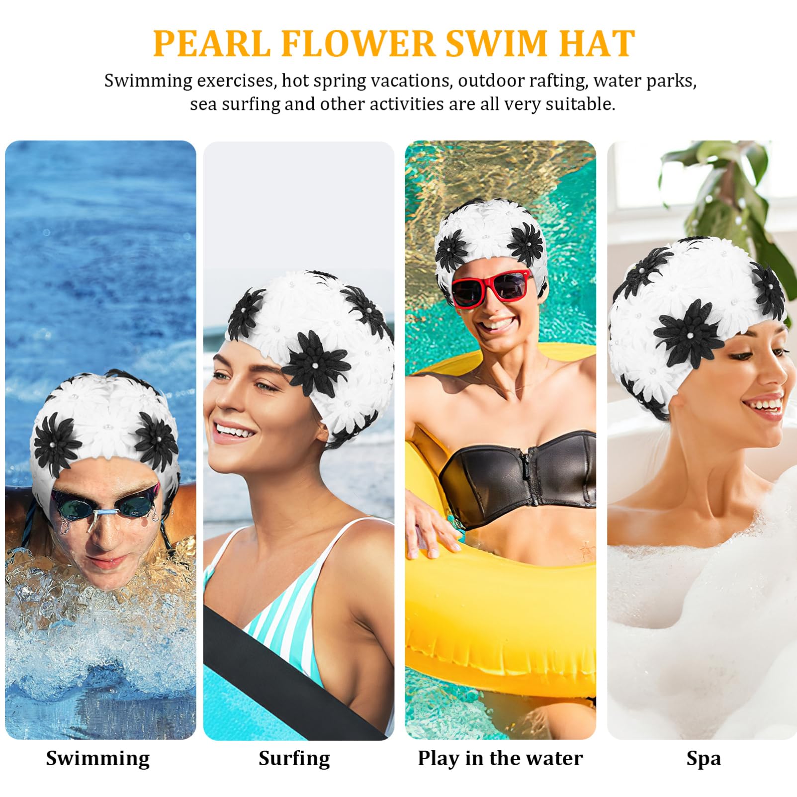 Gatuida Gorro De Baño con Flor De Exterior Gorros De Natacion para Mujer Cabello Floral Sombrero De Natación De Las Mujeres Perlas De Flores Las Flores Son De Nailon