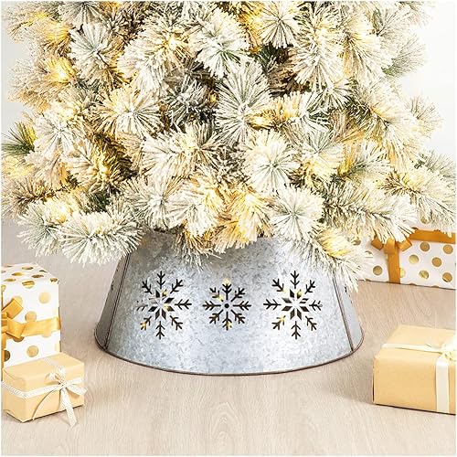 Glitzhome Anillo de árbol galvanizado con forma de copo de nieve de 21 "D para decoración de Navidad