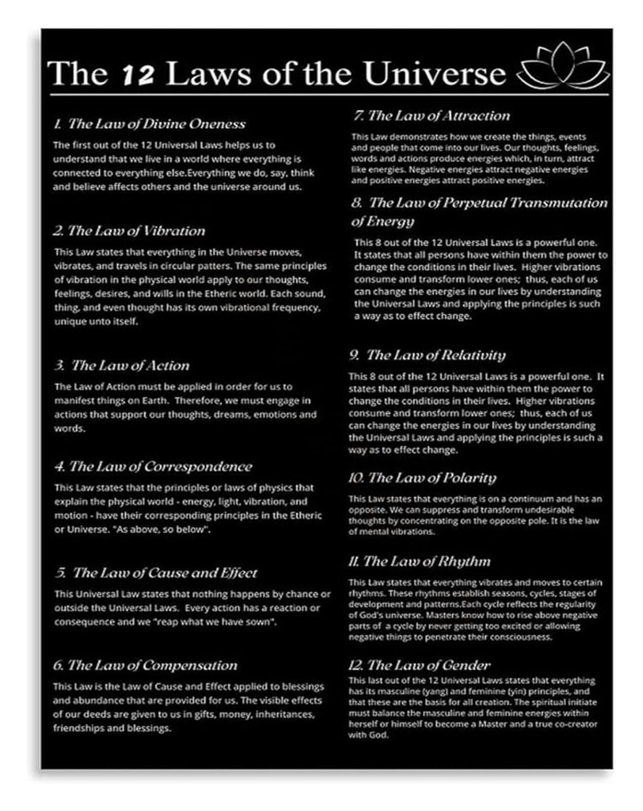 NWPNLXEA Manifestation Poster Laws Canvas Wall-Art for Spiritual Awareness Space Bedroom Decor Unframed,12x18inch(30x45cm)