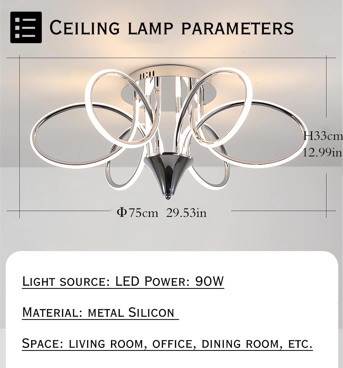 Moderne LED Deckenleuchte 90W Nordische Deckenbeleuchtung Dimmbare Wohnzimmer Deckenleuchten Esszimmer Kronleuchter mit Fernbedienung Schlafzimmer Hängende Deckenlampe (Chrom, Φ75cm)