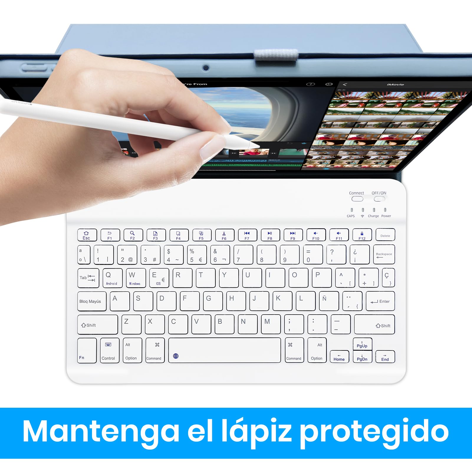 Custodia con tastiera per Lenovo Tab 10.1" 2025, Bluetooth senza fili staccabile custodia protettiva sottile per tablet Lenovo Tab 10.1 pollici 2025 (TB-311FU/TB-311XU), blu e bianco