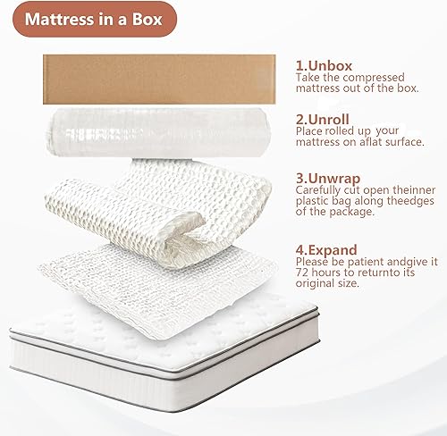 Miniatura 8 de Colchón de tamaño individual, colchón híbrido individual de 10 pulgadas, colchón de espuma viscoelástica de gel de firmeza media, colchón en una