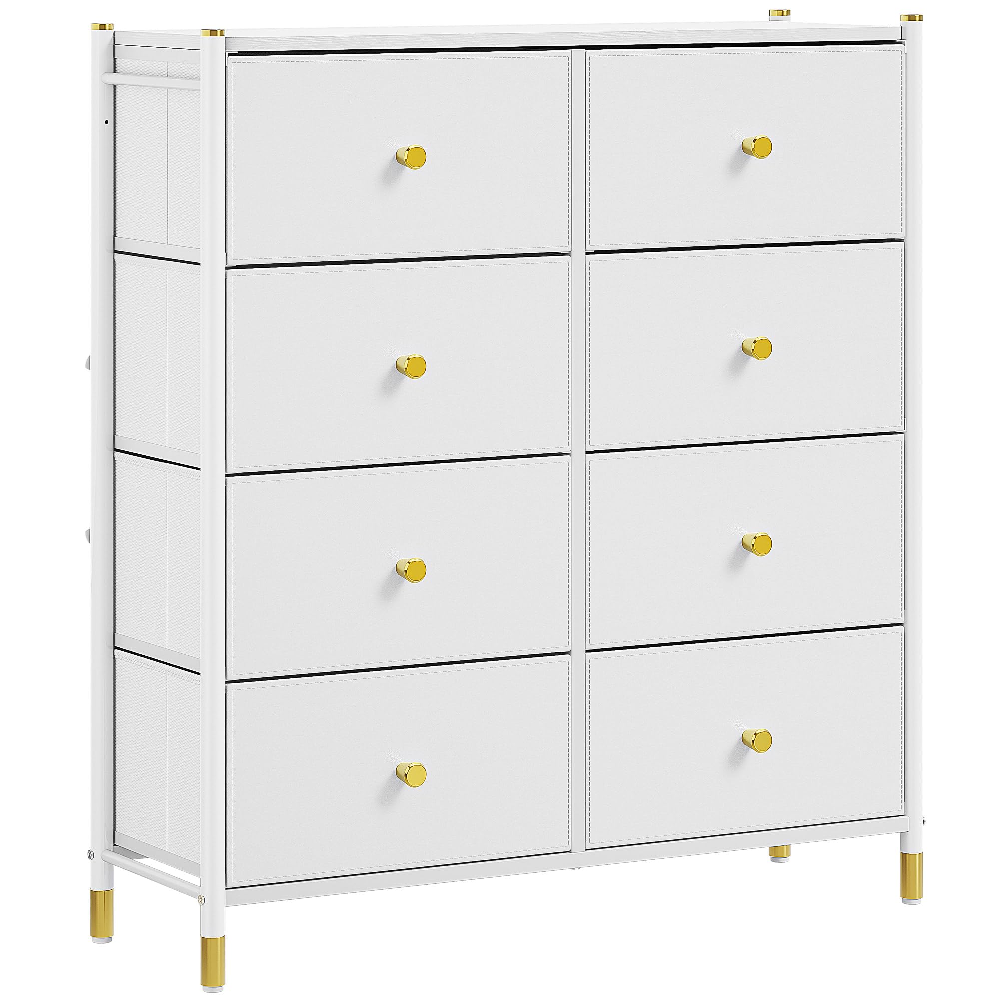 YITAHOME Cajonera para Armario, Cuero PU, Cómoda Dormitorio 8 Cajones, Cajones de Tela con Parte de Madera, Cajas organizadoras para armarios, Dormitorio, Pasillo, Blanco