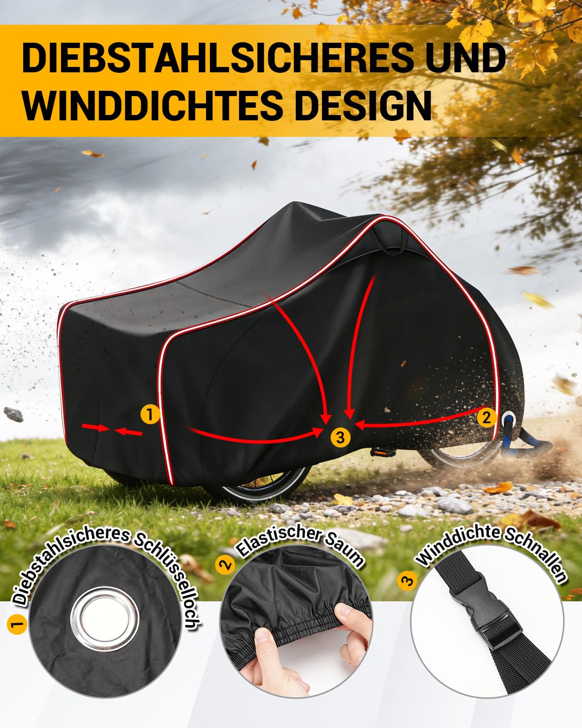 Fahrradabdeckung Lastenrad Abdeckplane Lastenrad Wasserdicht Lastenrad Abdeckung Dreirad mit Reflektorstreifen 420D Oxford-Gewebe Winddichte Reißfest (258×105×125cm)