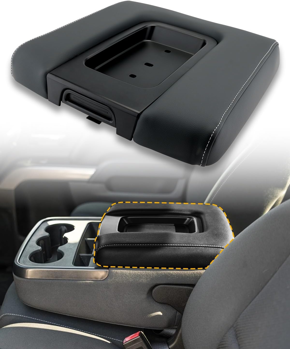 Center Console Armrest Lid, Compatible with 2014-2020 Chevy Silverado Suburban Tahoe, GMC Yukon Sierra 1500 2500 3500, Cadillac Escalade, Front Seat Middle Console Armrest Cover Assembly, OE# 22881398