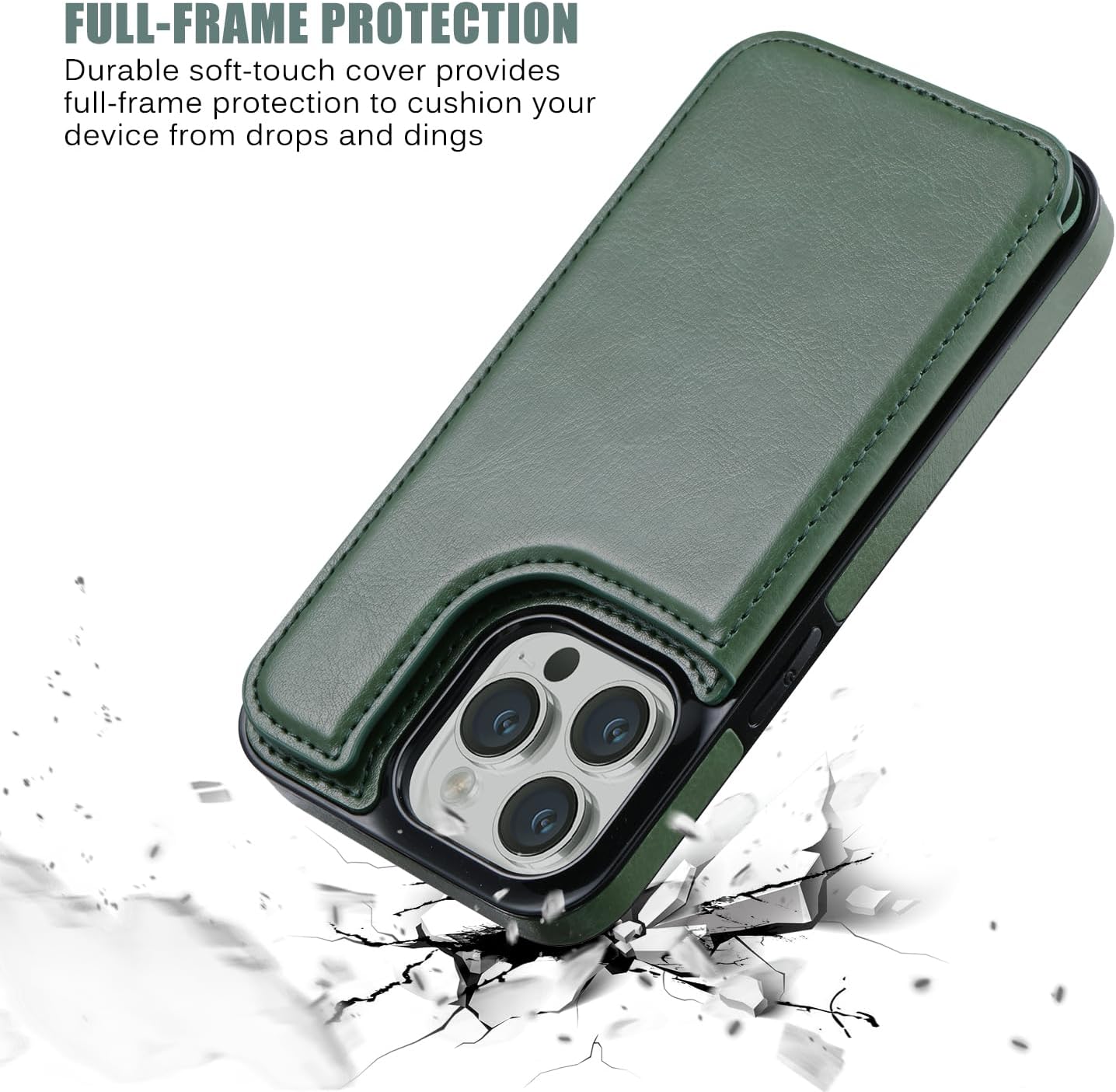 Wallet Case Compatible with iPhone 13 pro 6.1",Slim Protective case with Card Holder, PU Leather Kickstand Card Slots Case with a Free Screen Protector for iPhone13pro(6.1")-Grass Green - Image 8
