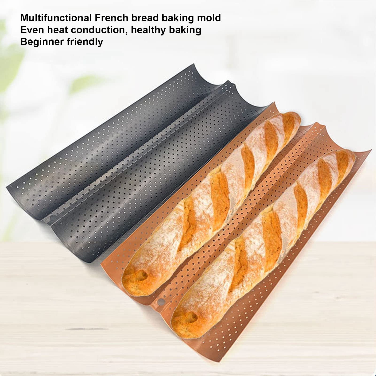 NDNCZDHC Nonstick Perforated Baguette Pan, French Baguette Pan for Baking, 2 Slots Bake Mold, Oven Toaster Pan for Home Kitchen