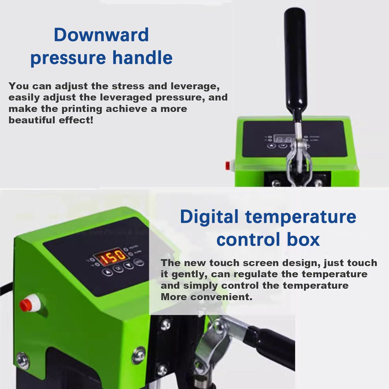 Mini máquina manual de transferencia por sublimación con forma de bolígrafo, 2,4" x 4,7", doble calentamiento, control digital LCD, doble voltaje 110V 220V.