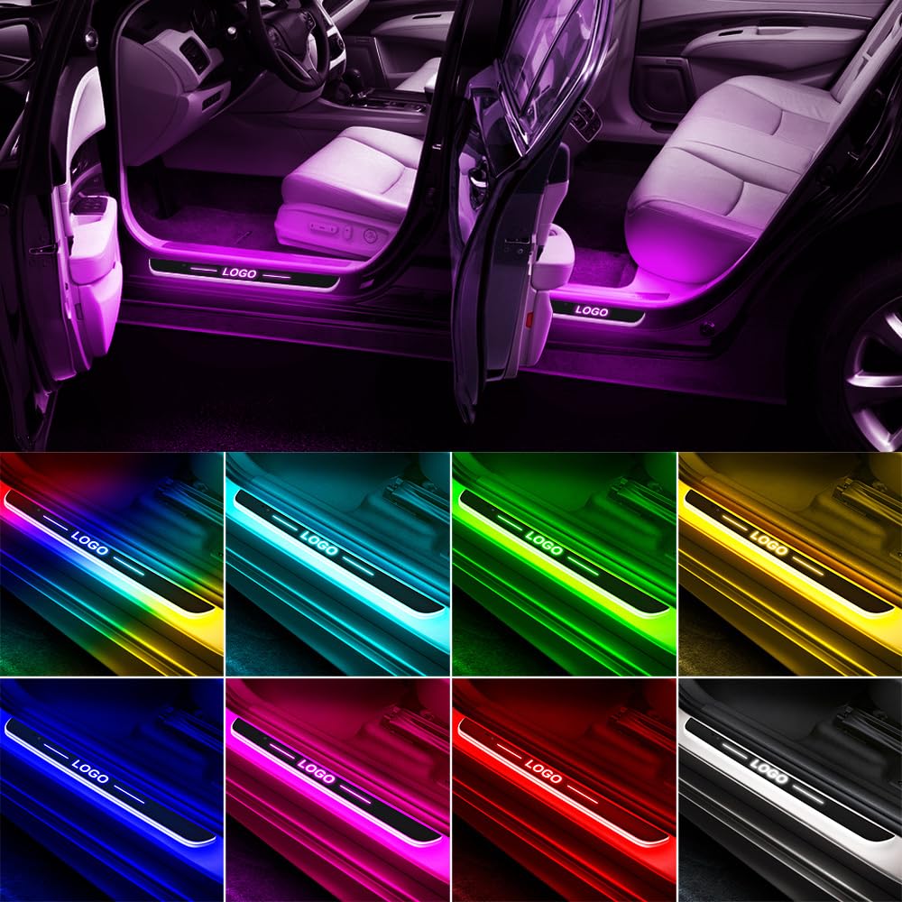 Alféizar de la puerta del automóvil, logotipo o texto personalizado, luces decorativas inalámbricas con detección automática para puerta lateral de cortesía, 8 colores, adecuadas para la mayoría de